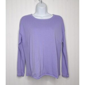 J Jill Knit Sweater Lightweight Purple Pullover Ribbed Detail Cotton Size XS‎